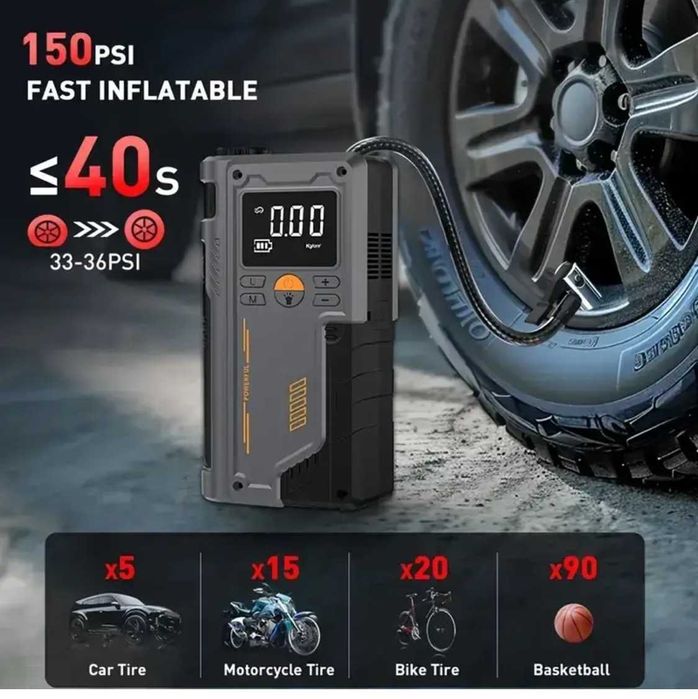 Пусковий пристрій 4 в 1 стартера з компресором Jump Starter T 700, пов