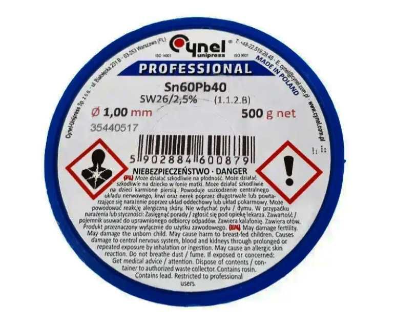 НАЙЛІПША ЦІНА Припій Cynel с флюсом 500г 1,0мм Sn60Pb40 Припой