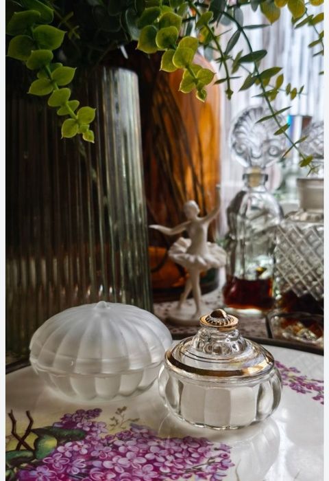 Шкатулка скринька пудреница старинное стекло подарок винтаж декор дом