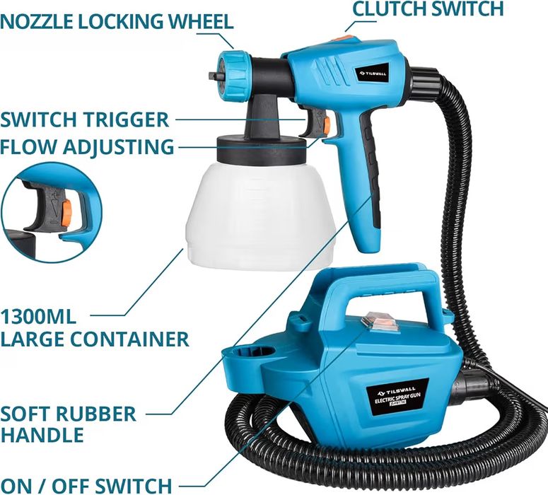 Pulverizador de tinta Tilswall, Pistola de pintura elétrica de 800W HV