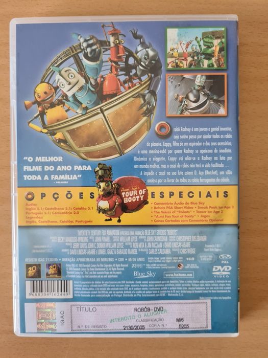 DVD com o filme para crianças "Robôs"