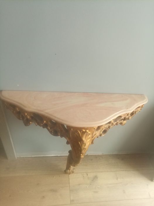 Konsola ścienna, retro,barok, vintage,złota,marmur.