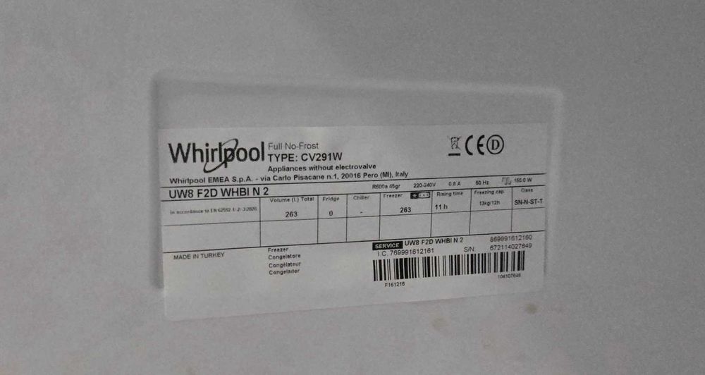 Arca congeladora vertical Whirlpool