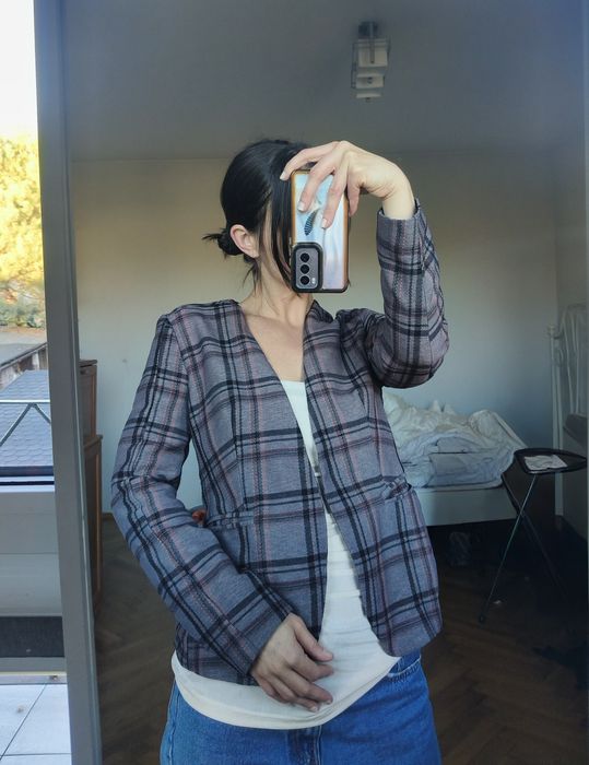 Marynarka w kratkę krata żakiet jacket XS