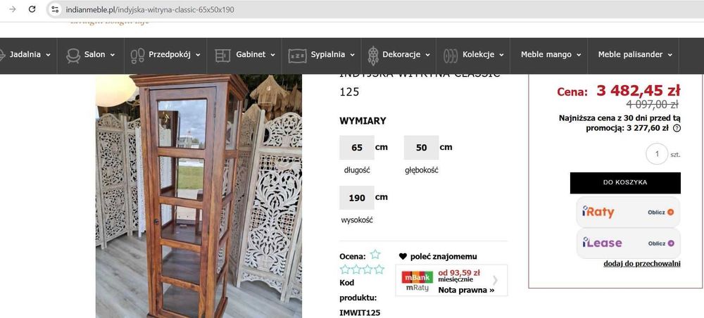 witryna classic  125 z palisandru- meble indyjskie