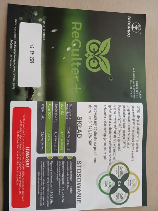 Nawoz ,Reculter+ środek poprawiający wl.gleby