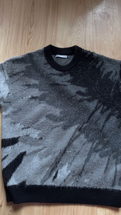 ZARA sweter abstract knit szaro-czarny M