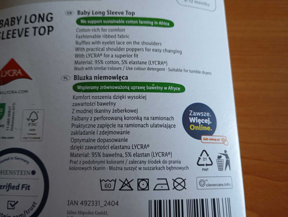 Bluzka niemowlęca dla dziewczynki 74/80