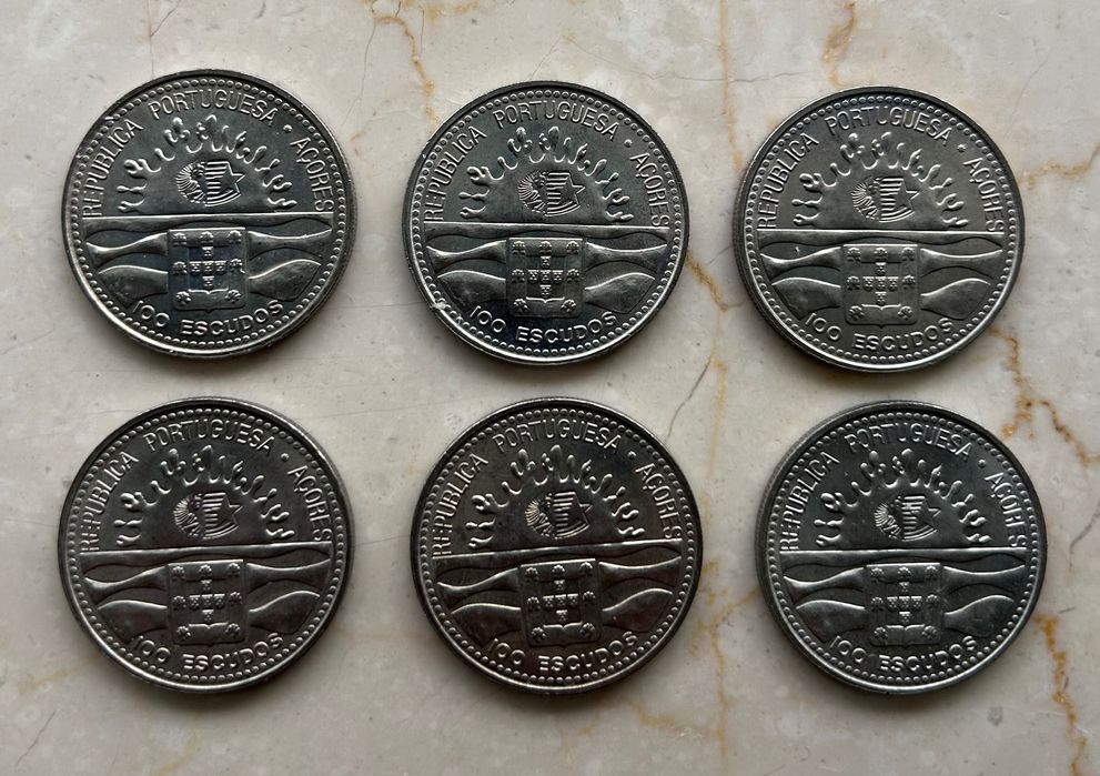 Lote de 6 × Portugal 100 Escudos (1995) Autonomia dos Açores KM#47