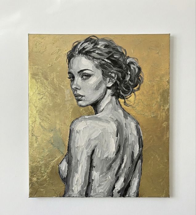 kobieta akt portret złoty obraz