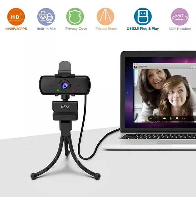 Веб камера 2K Fifine K420 з мікрофоном і штативом триногою webcam