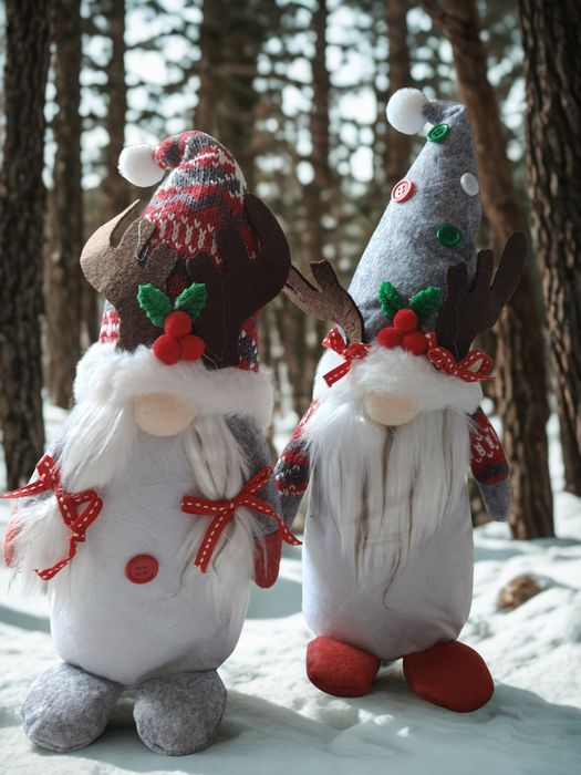 Zestaw 2 skrzatów krasnali gnomów świątecznych 39 cm ozdoba dekoracja