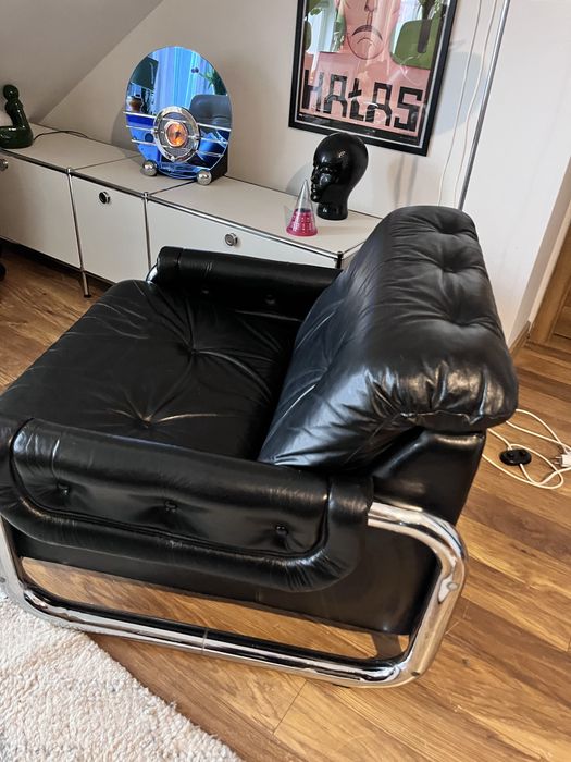 Piekny skorzany fotel vintage bauhaus chrom
