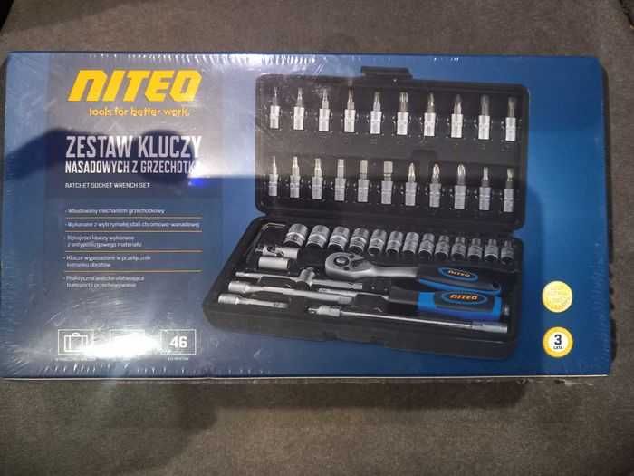 Zestaw kluczy nasadowych z grzechotką 46 elementów