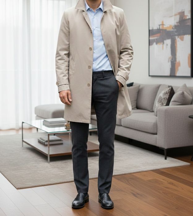 Boohoo nowy płaszcz beżowy męski wiosenny trencz S 46 48