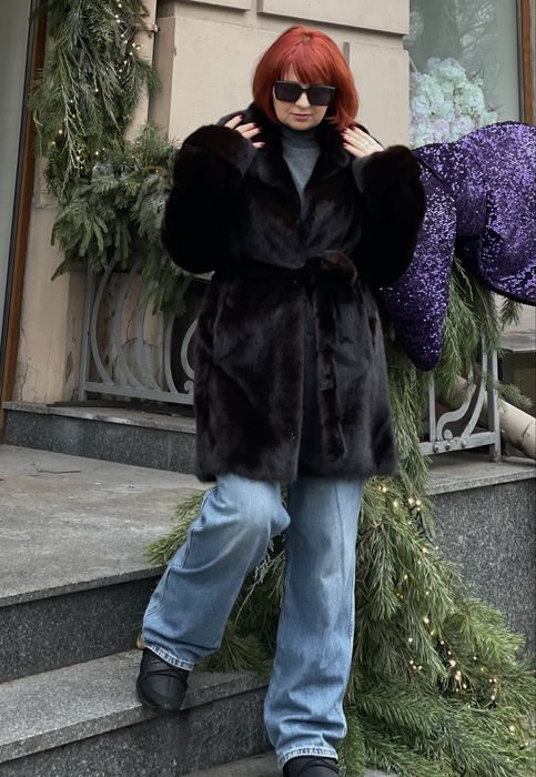 Шуба  норкова автоледі з англійським воротом 80 см р.48-50