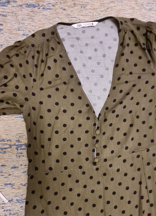 Zara sukienka khaki w groszki, boho. Wiskoza