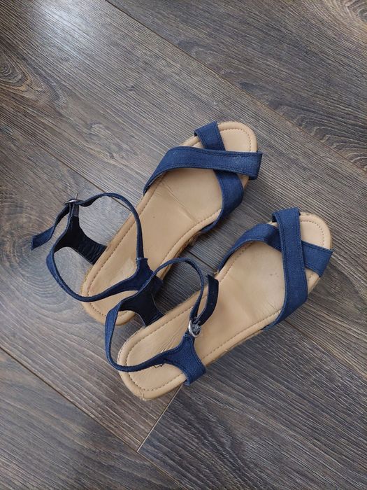 Espadryle damskie sandały na koturnie granatowe 37