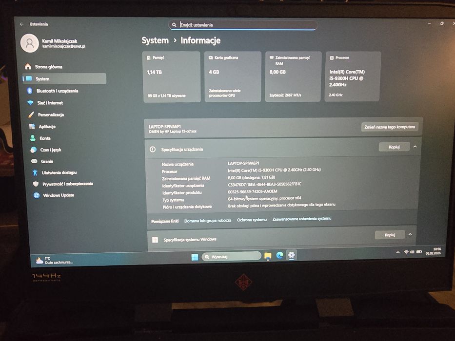 Gamingowy HP Omen 15 cali