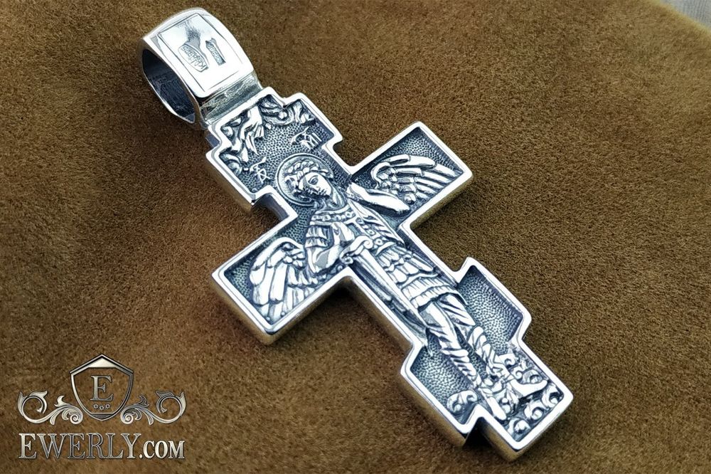 Православный Серебряный Крестик с Архангелом Михаилом. Хрест Срібний