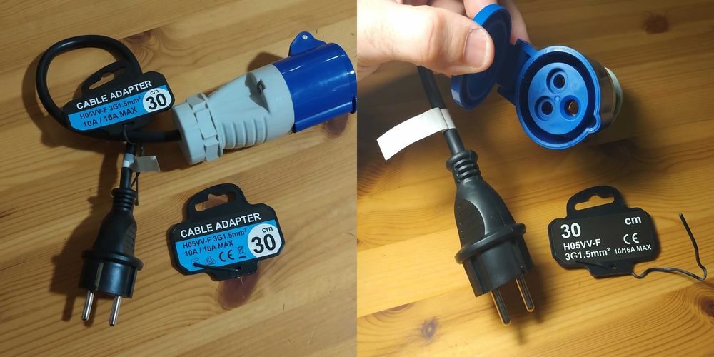 Cabo Adaptador Schuko Macho para CEE Fêmea (Azul) | CEE 16A Monofásico (3.7KW) |