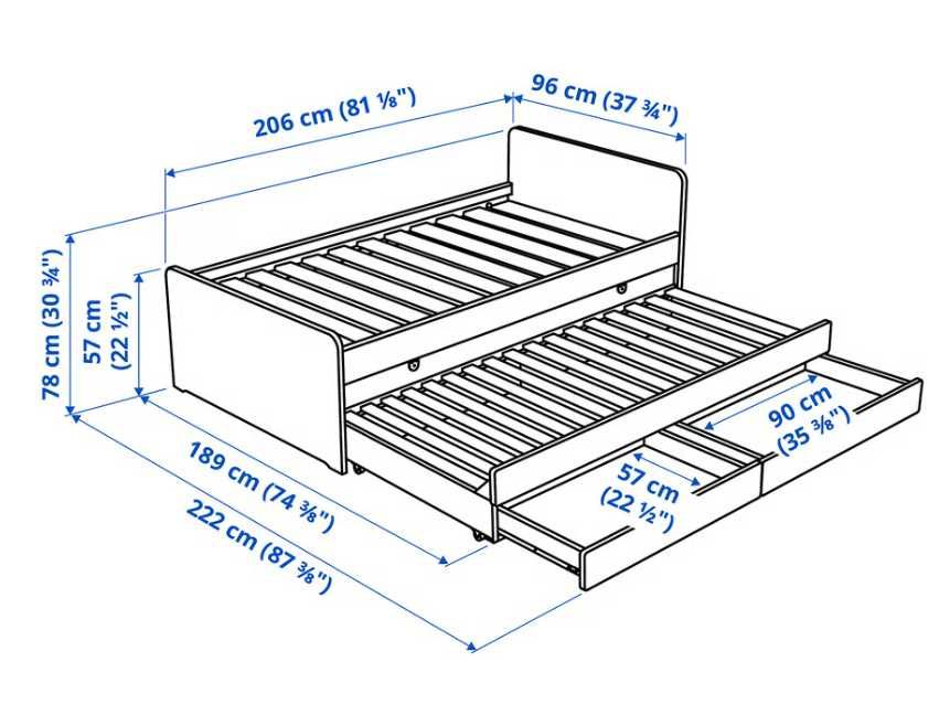 SLÄKT - Estr cama c/cama-gavet+arrumação, branco, 90x200 cm