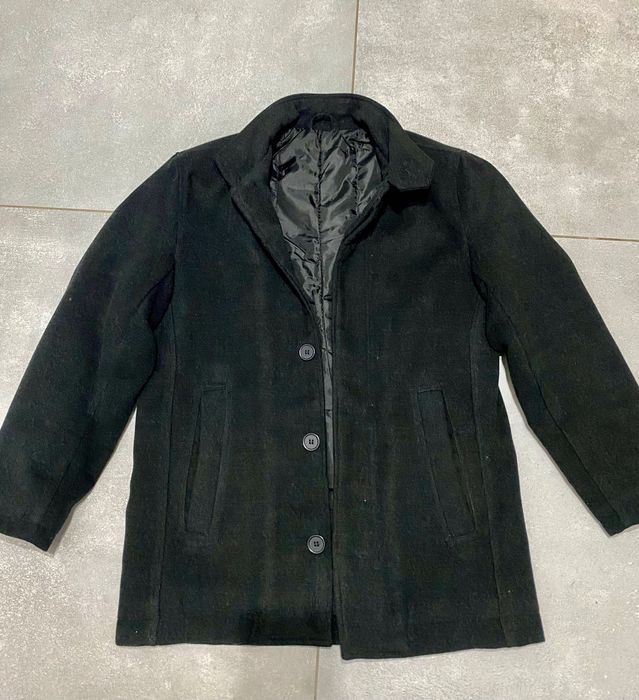 Ciemny szary klasyczny męski płaszcz elegancki M 38