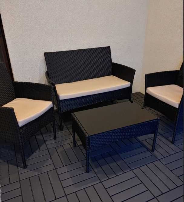 Meble Ogrodowe Technorattan Sofa 2 Fotele Stolik + Poduszki Komplet na Balkon Taras Ogród