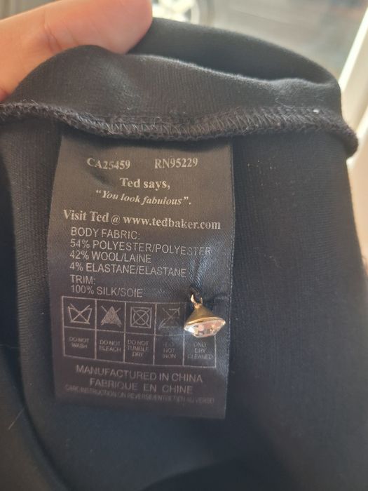 Ted Baker sukienka midi czarna wełna i jedwab XS