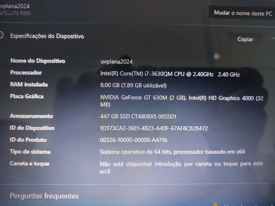 Portátil Toshiba Satélite