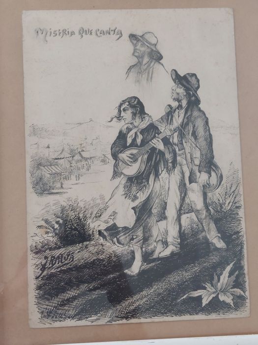 Excelente desenho emoldurado pintura assinado