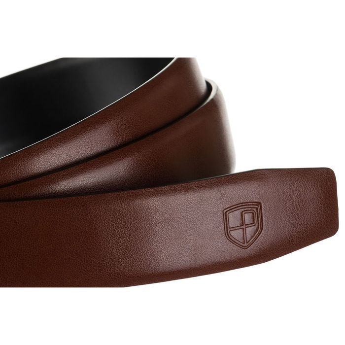 Skórzany, brązowy pasek męski z automatyczną klamrą - Peterson 85