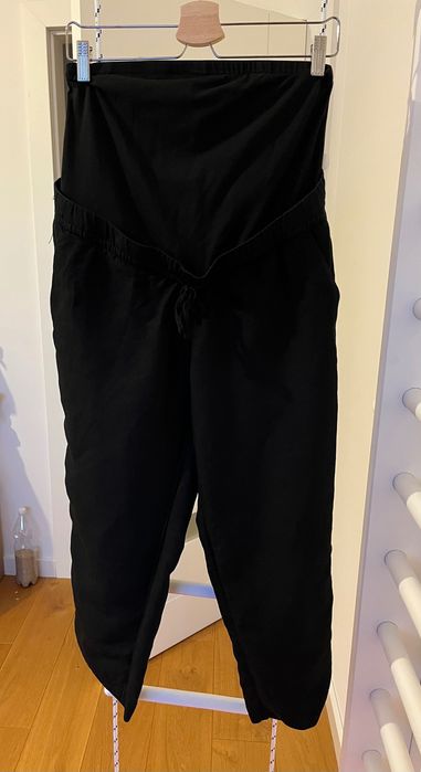 Lniane Spodnie H&M Mama czarne 38 M