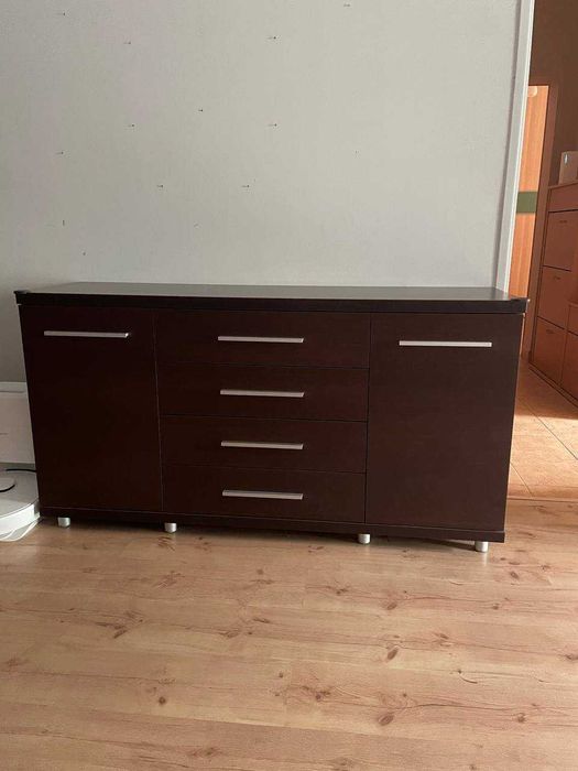 Zestaw mebli z litego drewna (wenge) – Komoda, Szafka RTV, Szafka, Witryna
