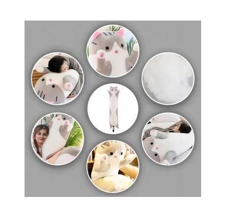 Maskotka pluszak poduszka zabawka kot parówka szara 90cm do auta