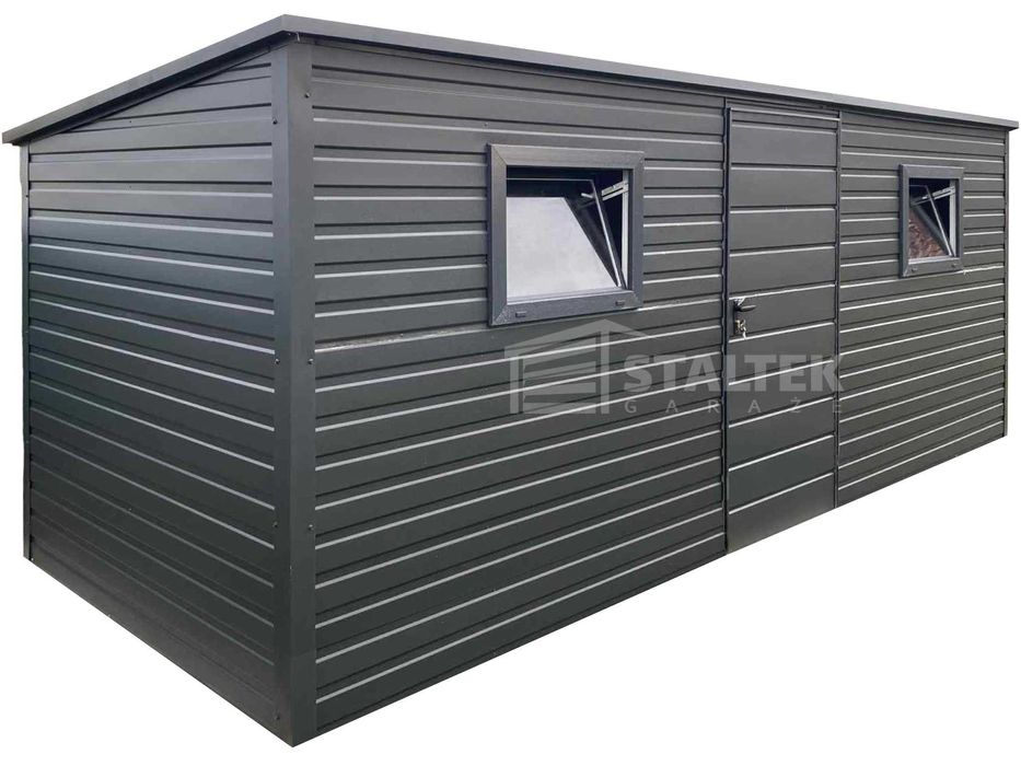 Schowe Domek Ogrodowy 5,5x2m drzwi okno antracyt dach spad w tył ST185