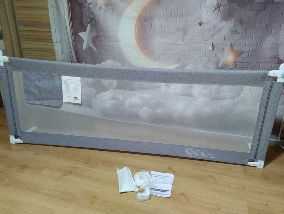 Barierka do łóżka zabezpieczająca 190 cm zsuwana szara duża wysoka