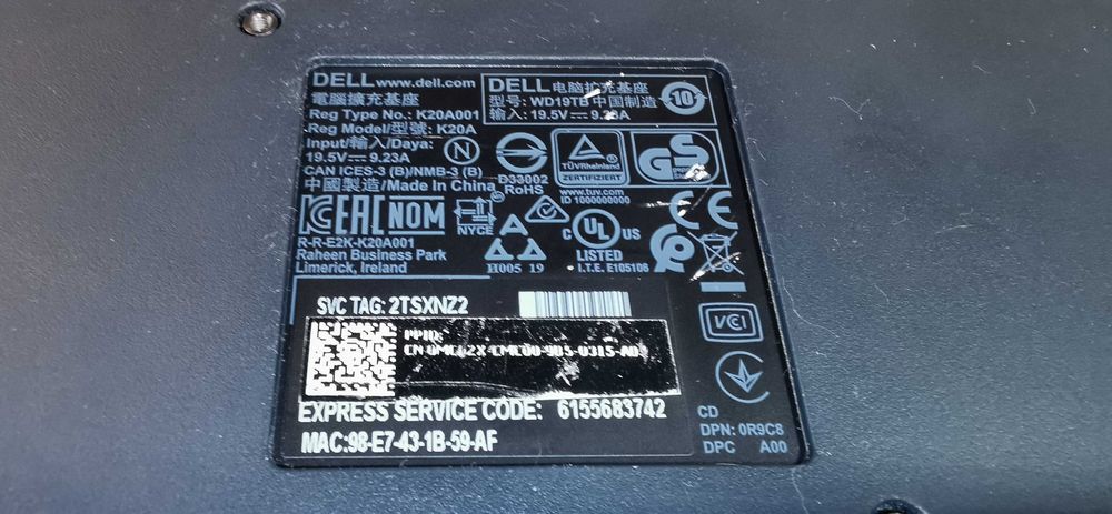Stacja dokująca Dell WD19TB + Zasilacz 130W #numer.00A3