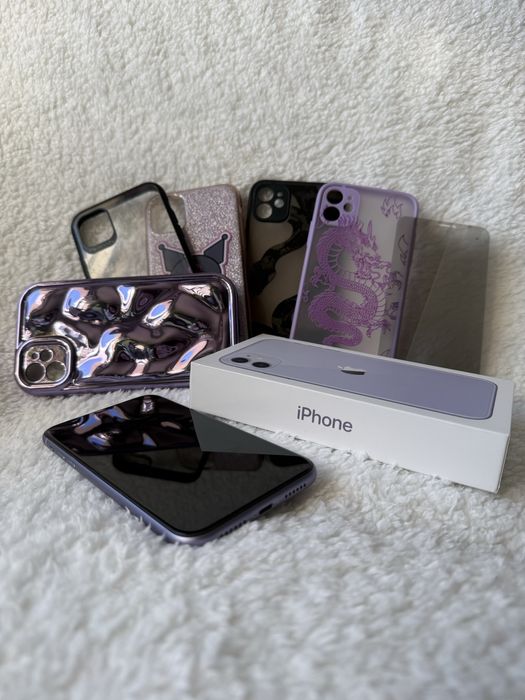 iPhone 11 64GB 82% IDEALNY fioletowy zestaw z etui i szkiełkami