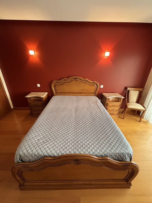 Conjunto Quarto Completo Madeira Maciça + Cama 140x190 - Colchão Novo
