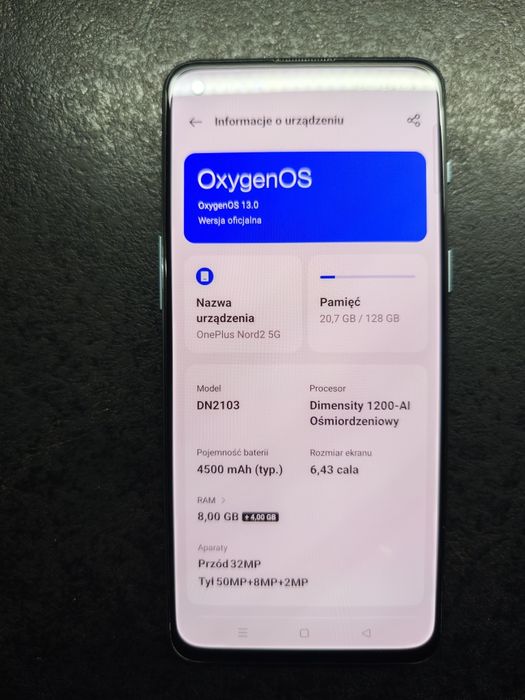 Smartfon OnePlus Nord 2 z ładowarką i pudełkiem