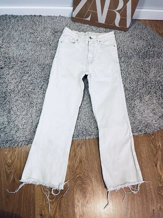 Mango s spodnie jeansowe kremowe flary jeansy