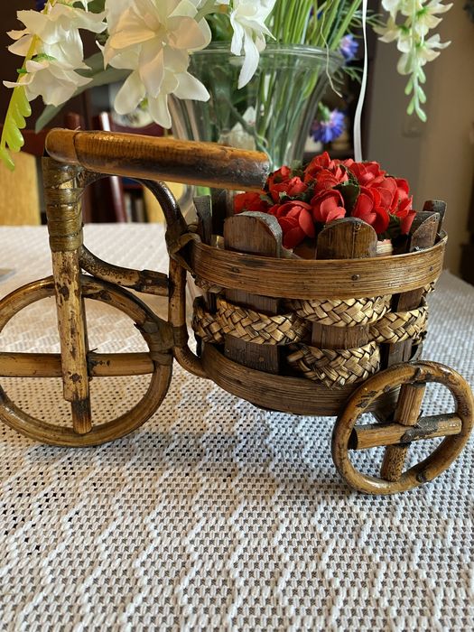 Rower z wikliny osłonka na doniczkę solidna ozdoba