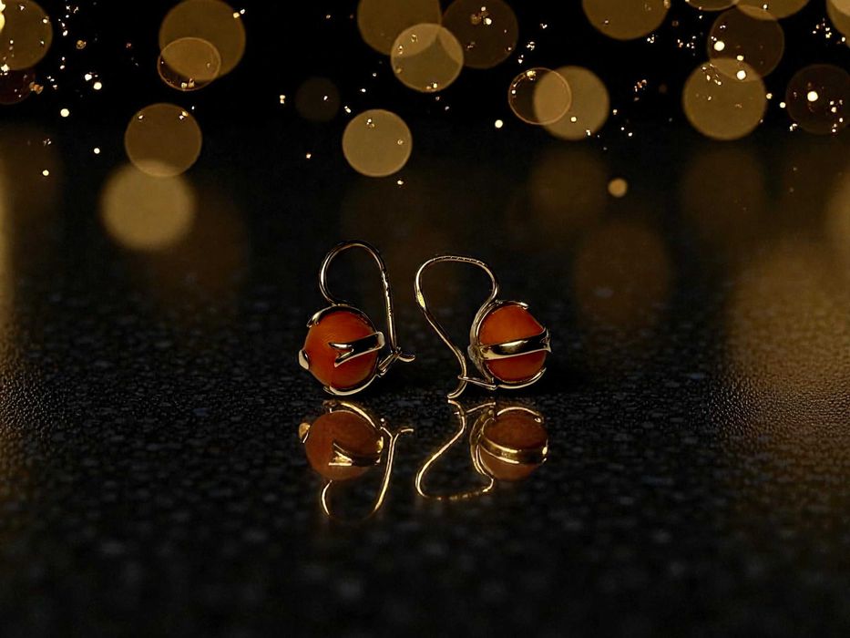 Złote kolczyki z koralem I 585 I Świetny stan