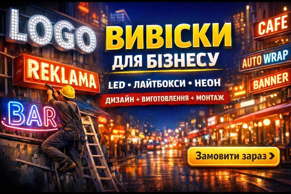 Зовнішня реклама. Неонові вивіски. Лайтбокси. Банери. Поклейка авто