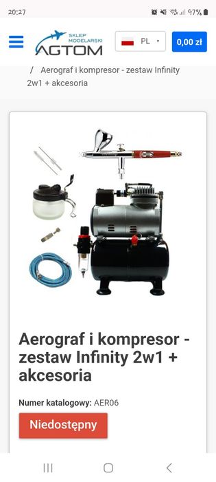 Aerograf modelarski infinity z kompresorem zestaw