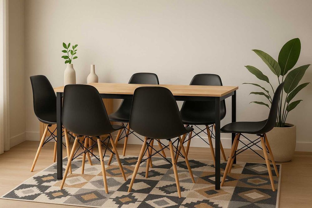 NOWY Stół z Krzesłami Loft Czarny do Kuchni Salonu Jadalni Drewniany F