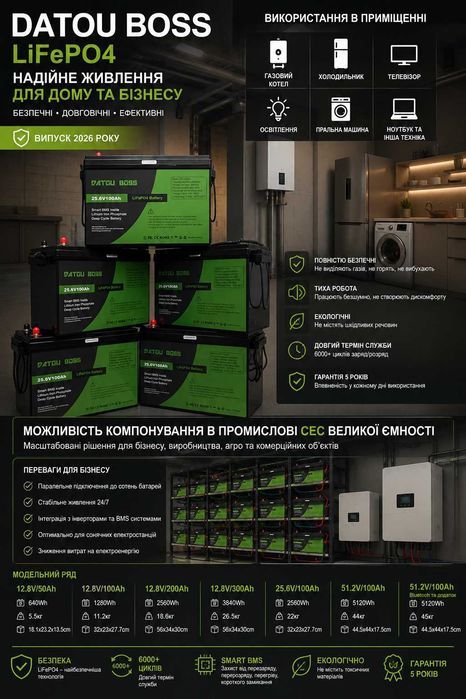 ‼️Сертифіковані акумулятори ЄС LiFePO4 акумулятор 24V 100Ah для інвертора, ДБЖ, сонячної електростанції, будинку