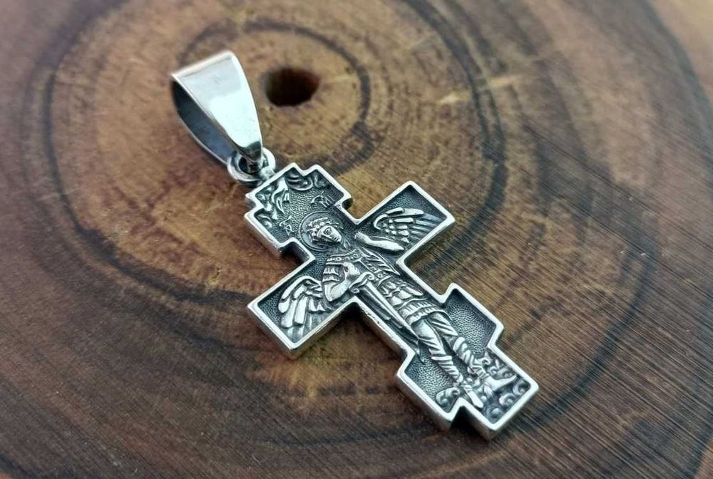 Православный Серебряный Крестик с Архангелом Михаилом. Хрест Срібний