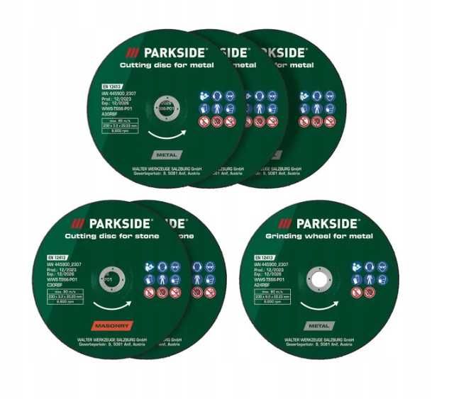 PARKSIDE Zestaw 6 tarcz 230 mm do cięcia i szlifowania metalu kamienia